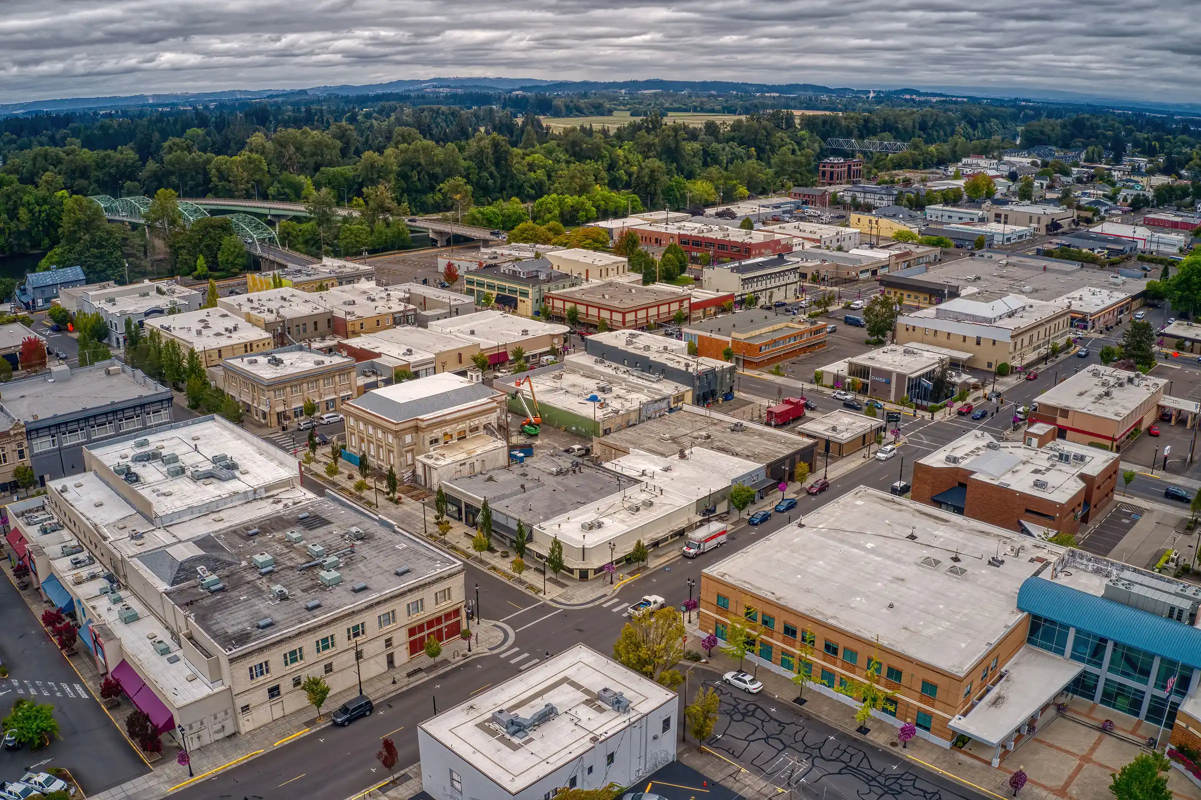 Aerial view of downtown Albany, Oregon